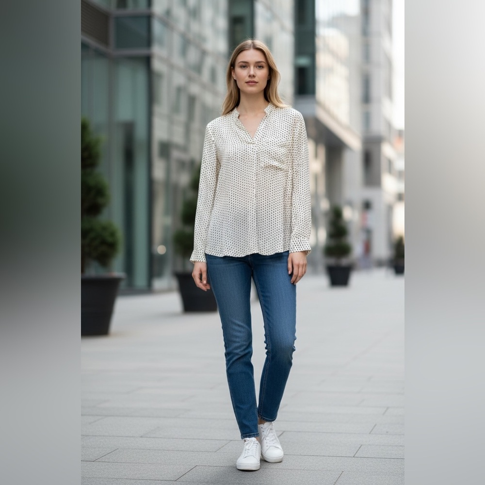 The Limited Cream Blouse with Black Heart Pattern